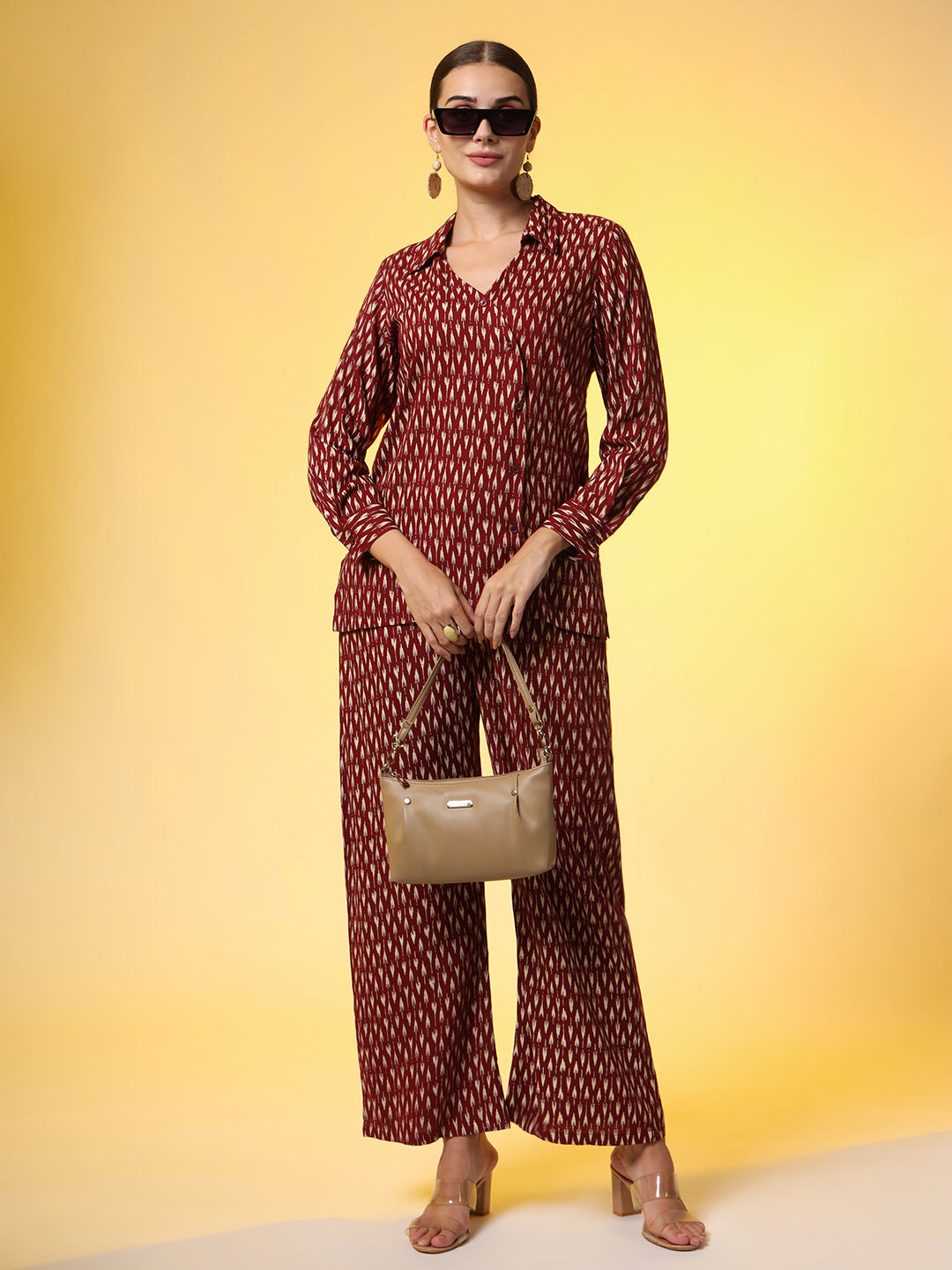 Women's Mehroon With Red Color Motif Western Wear Co-Ord Set