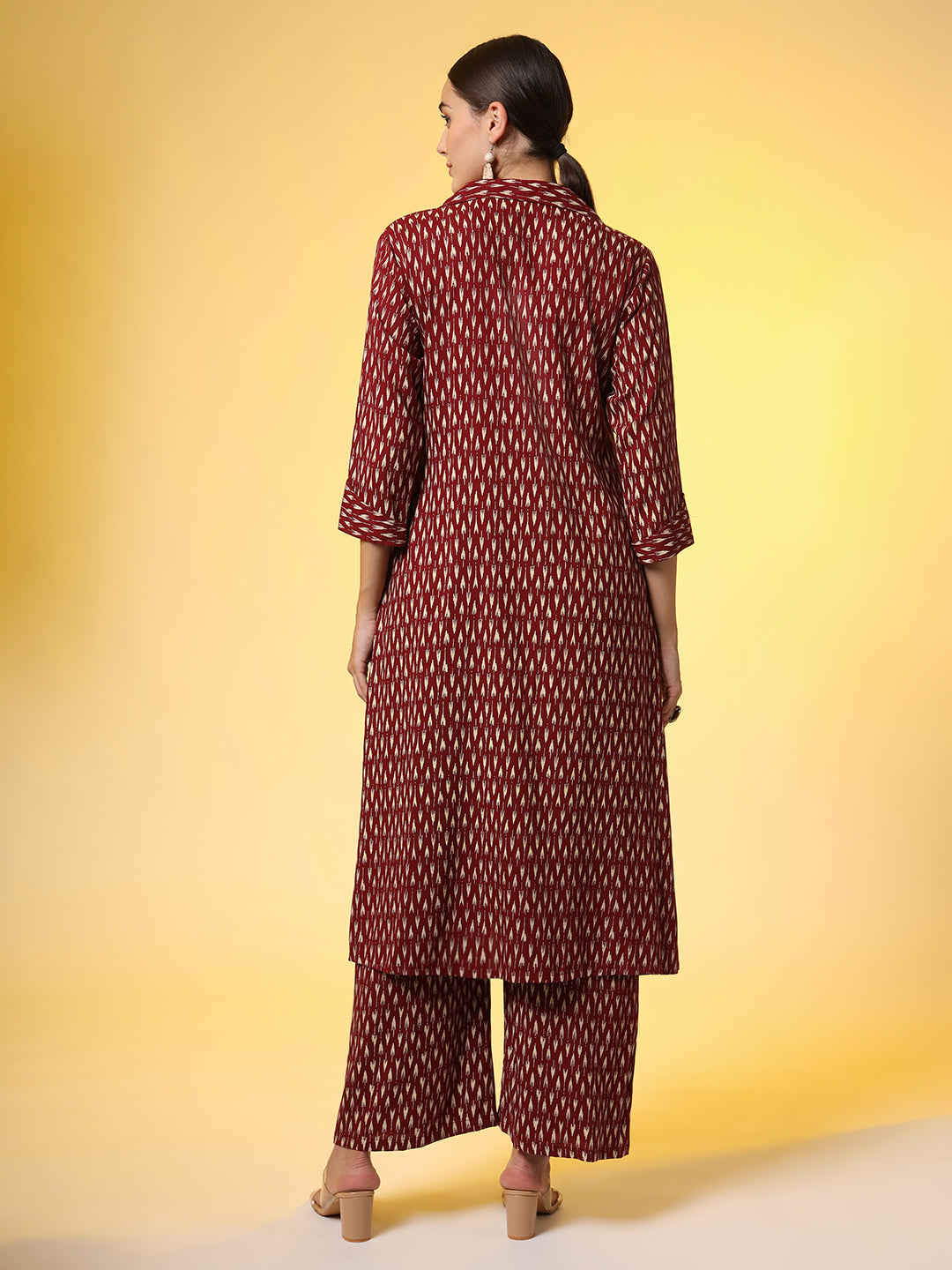 Women's Mehroon With Red Color Motif Western Wear Co-Ord Set