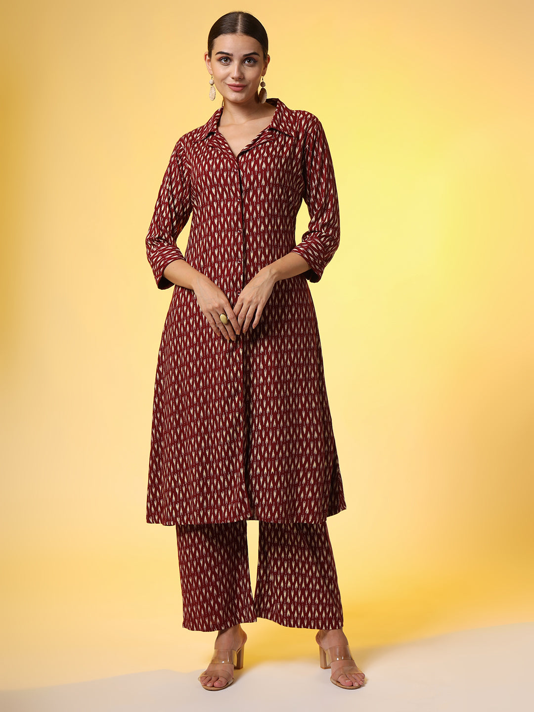 Women's Mehroon With Red Color Motif Western Wear Co-Ord Set