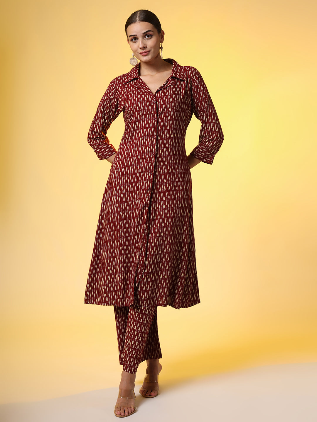 Women's Mehroon With Red Color Motif Western Wear Co-Ord Set