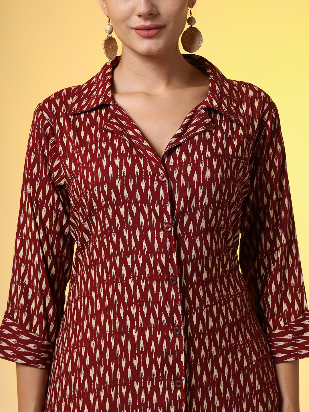 Women's Mehroon With Red Color Motif Western Wear Co-Ord Set