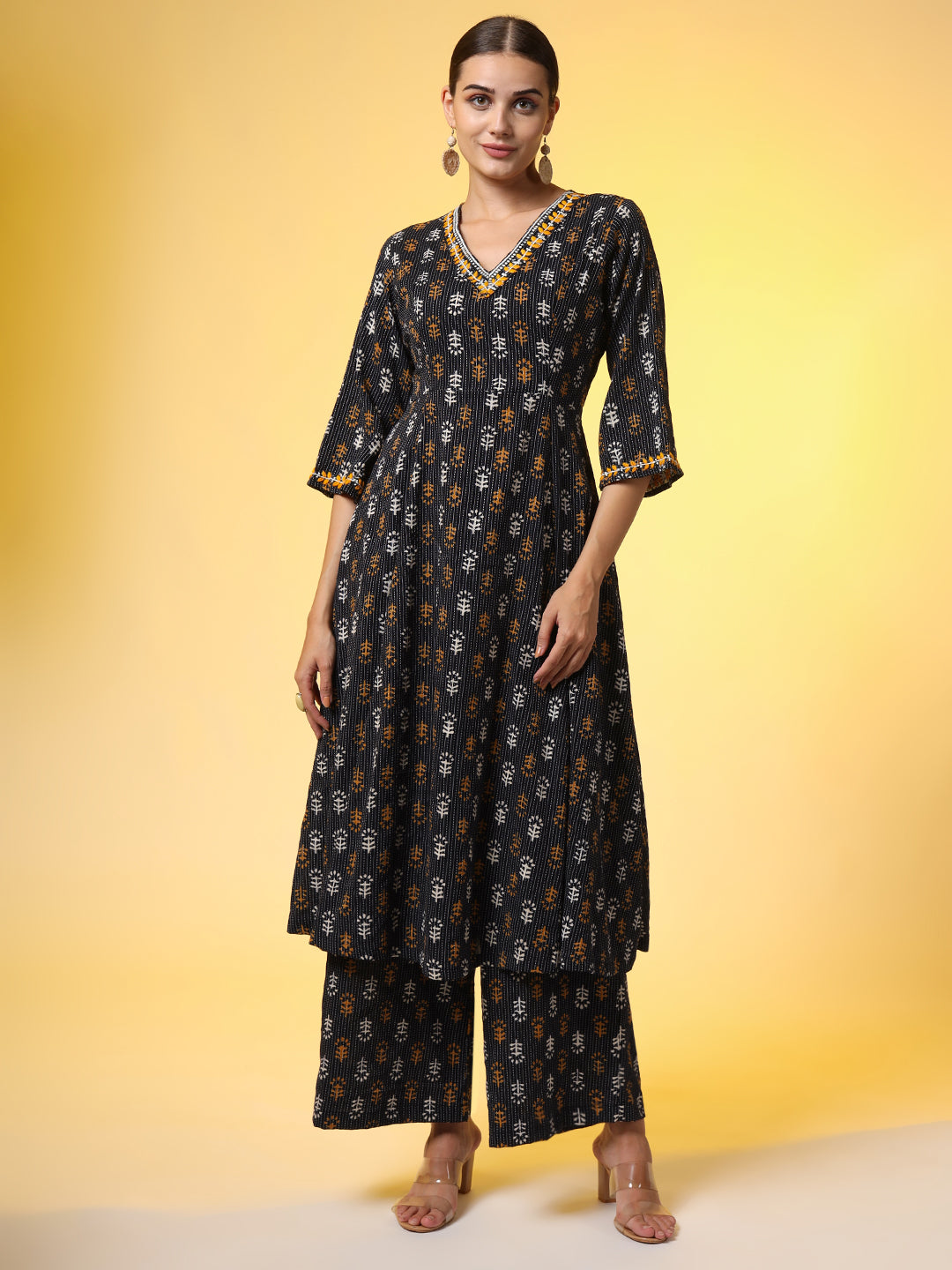 Women's Chikankari Co-Ord Set With Katha And Block Print
