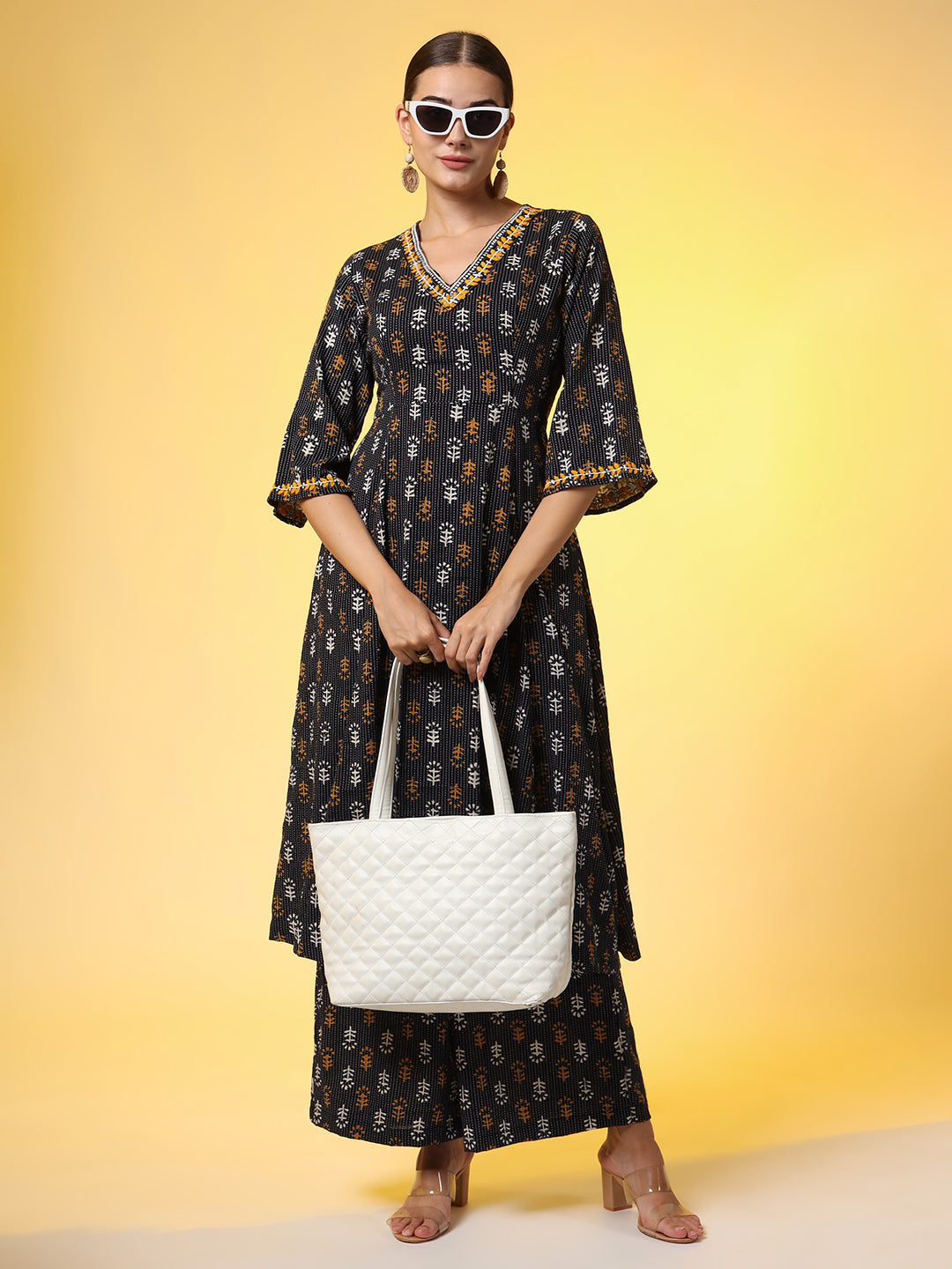 Women's Chikankari Co-Ord Set With Katha And Block Print