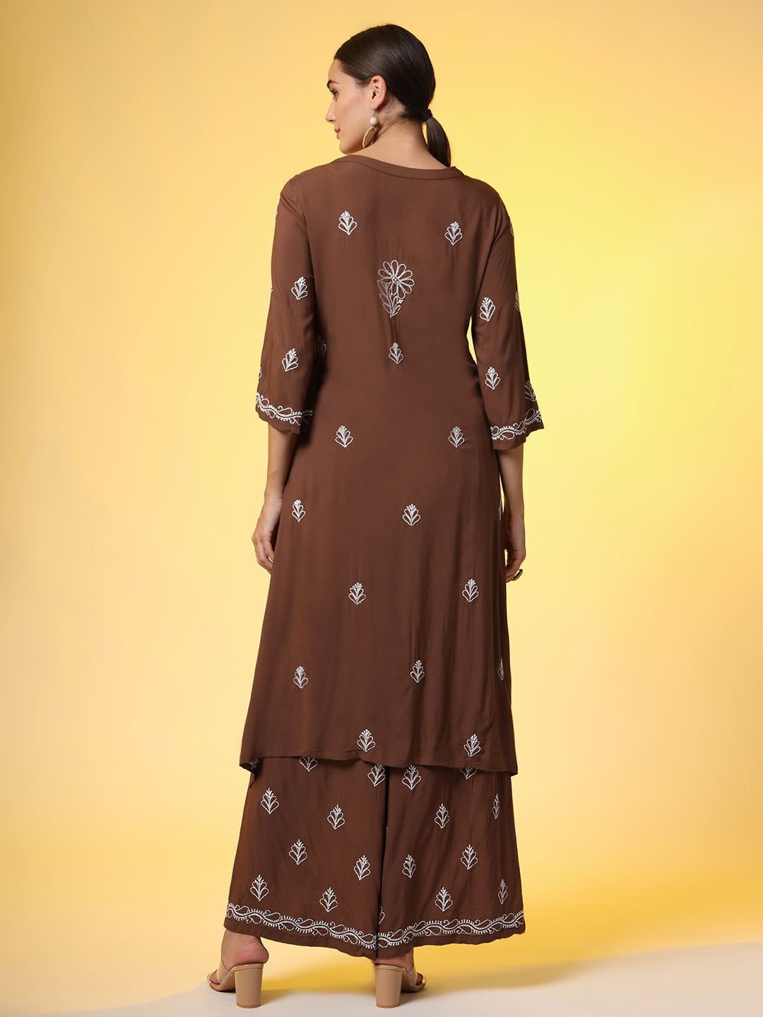 Women's Brown Color Chikankari Co-Ord Set