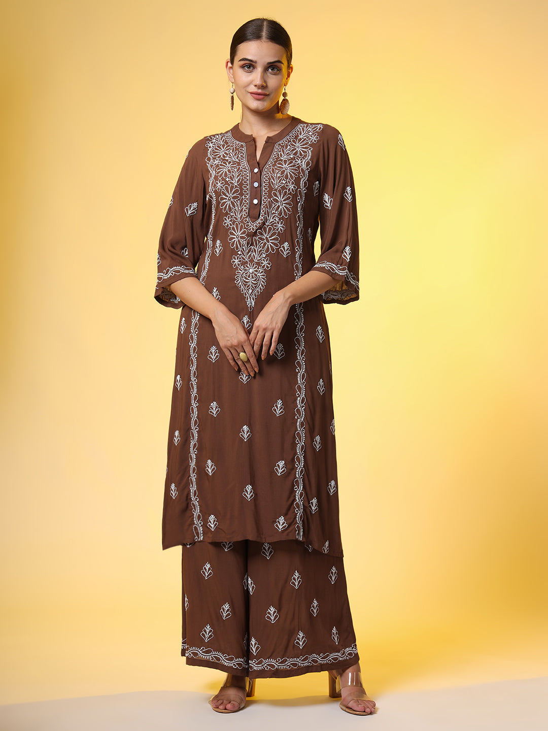 Women's Brown Color Chikankari Co-Ord Set