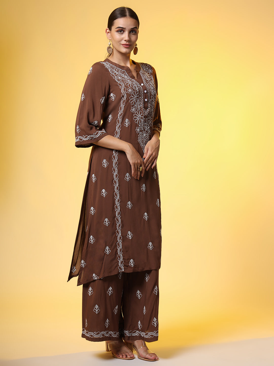 Women's Brown Color Chikankari Co-Ord Set