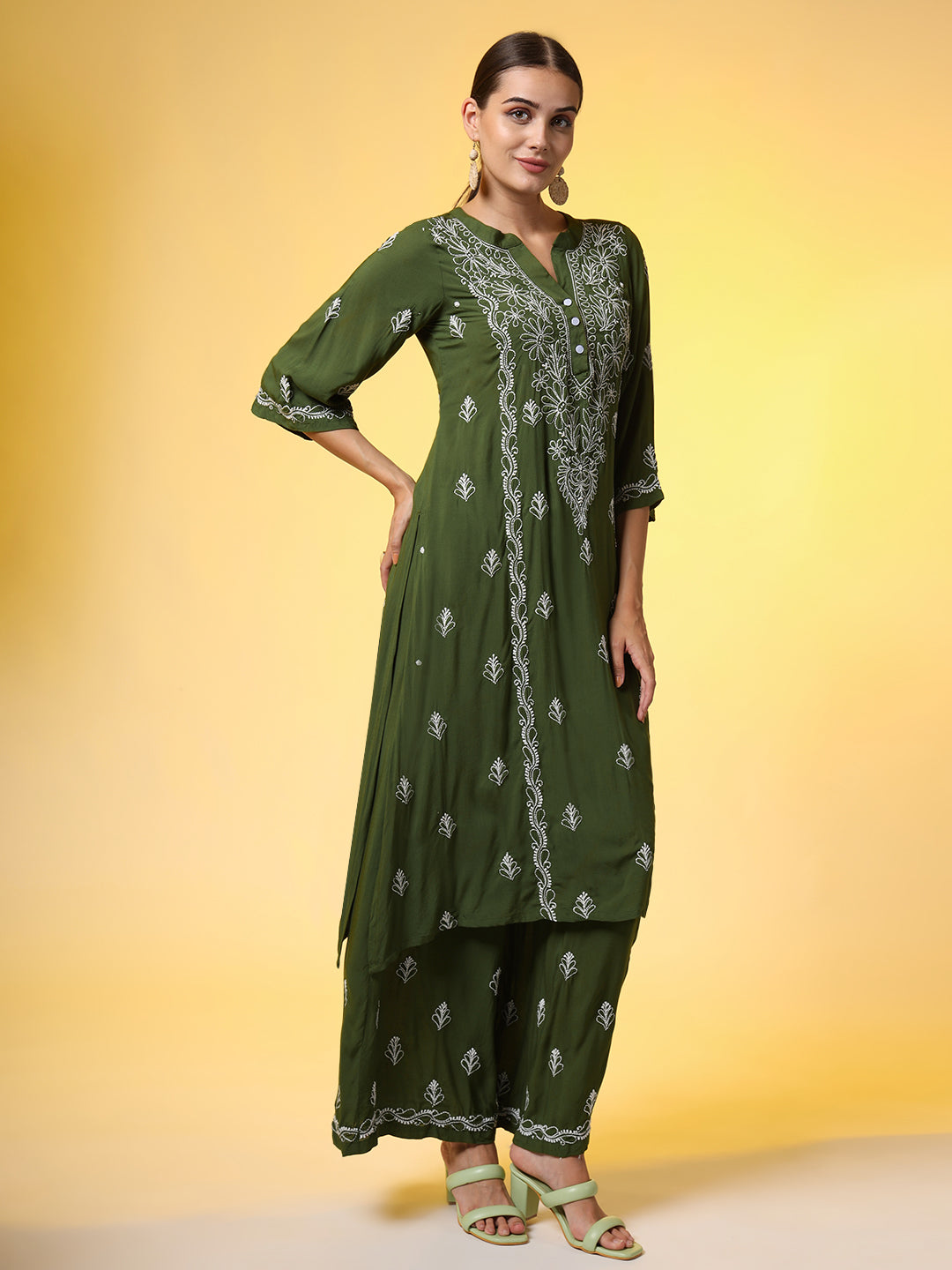 Women's Green Color Chikankari Co-Ord Set