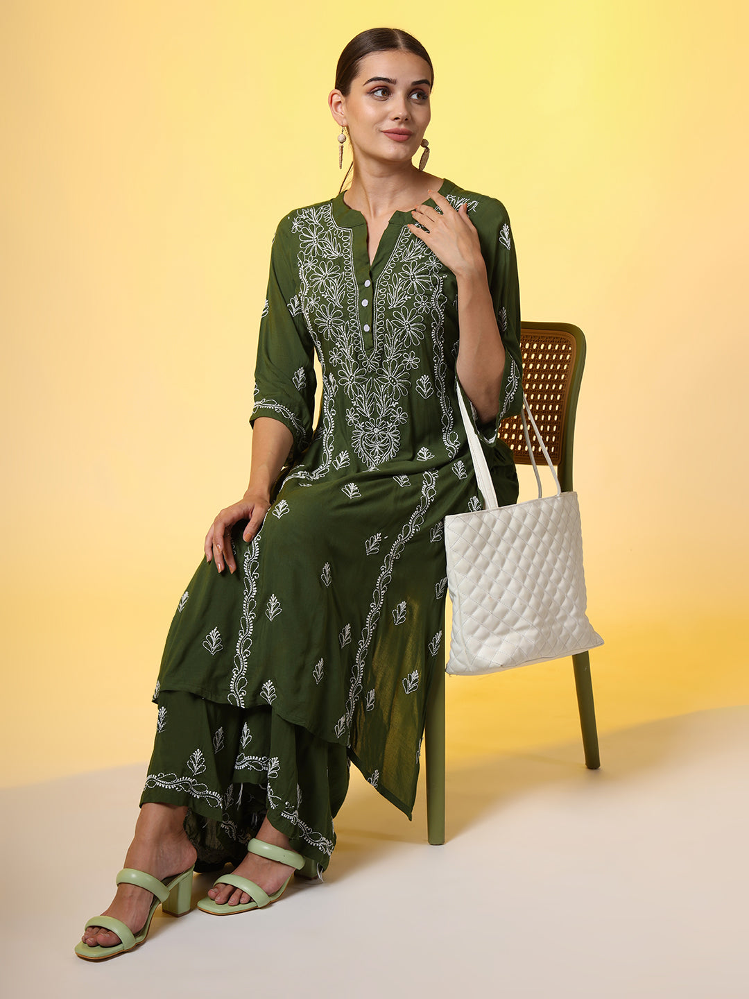Women's Green Color Chikankari Co-Ord Set