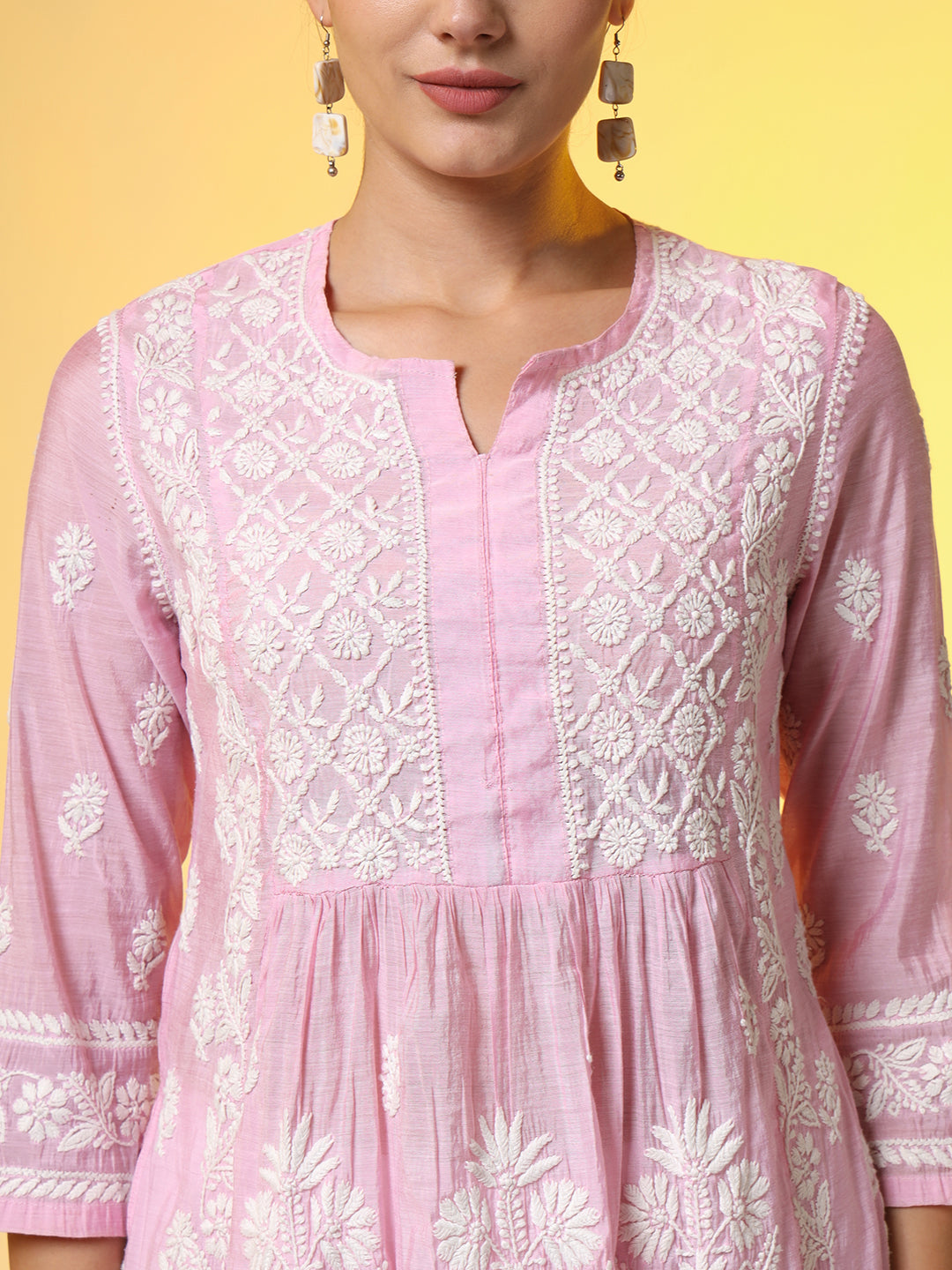 Women's Chikankari Premium Dupatta Set Pink Chanderi Kurta