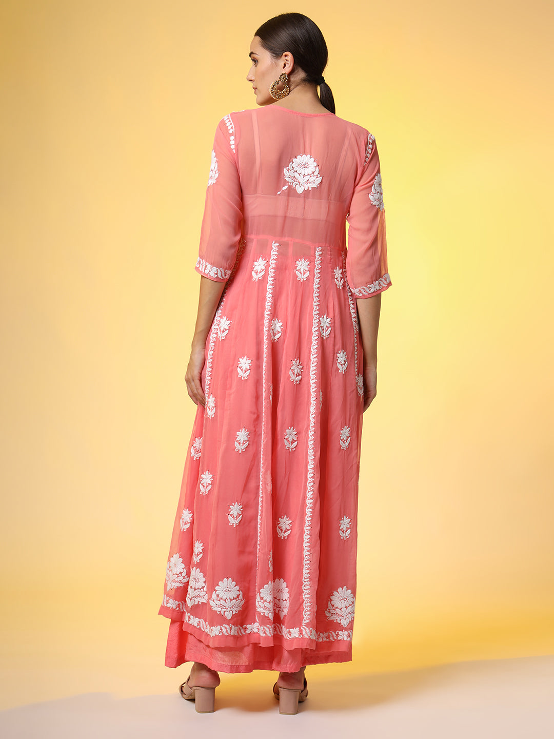 Women's Chikankari Premium Kalidar Georgette Kurta With Bottom Cotton Satiin