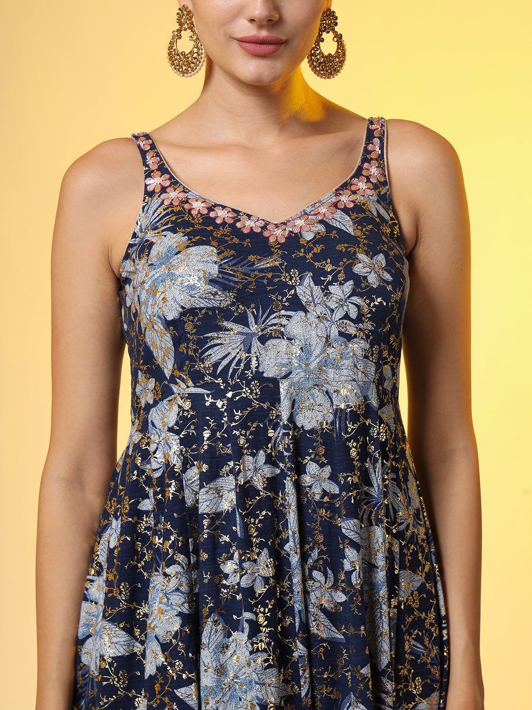 Women's Viscose Rayon Foil Printed Dress With Dupatta