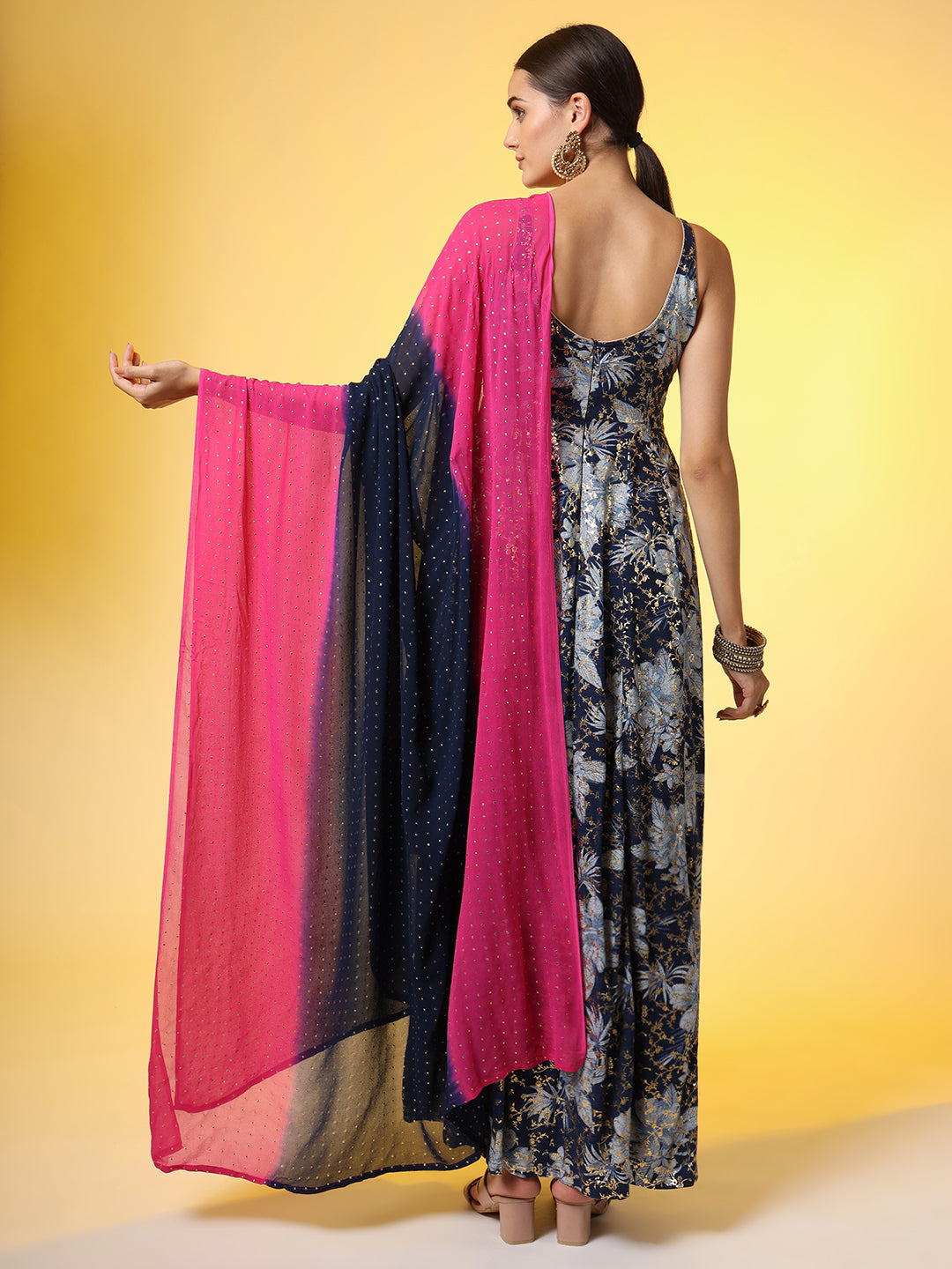 Women's Viscose Rayon Foil Printed Dress With Dupatta