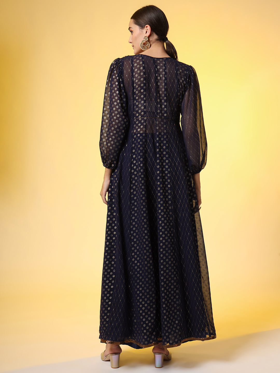 Women's Hand Embroidery Georgette Foil Print Ethnic Zardosi Dress