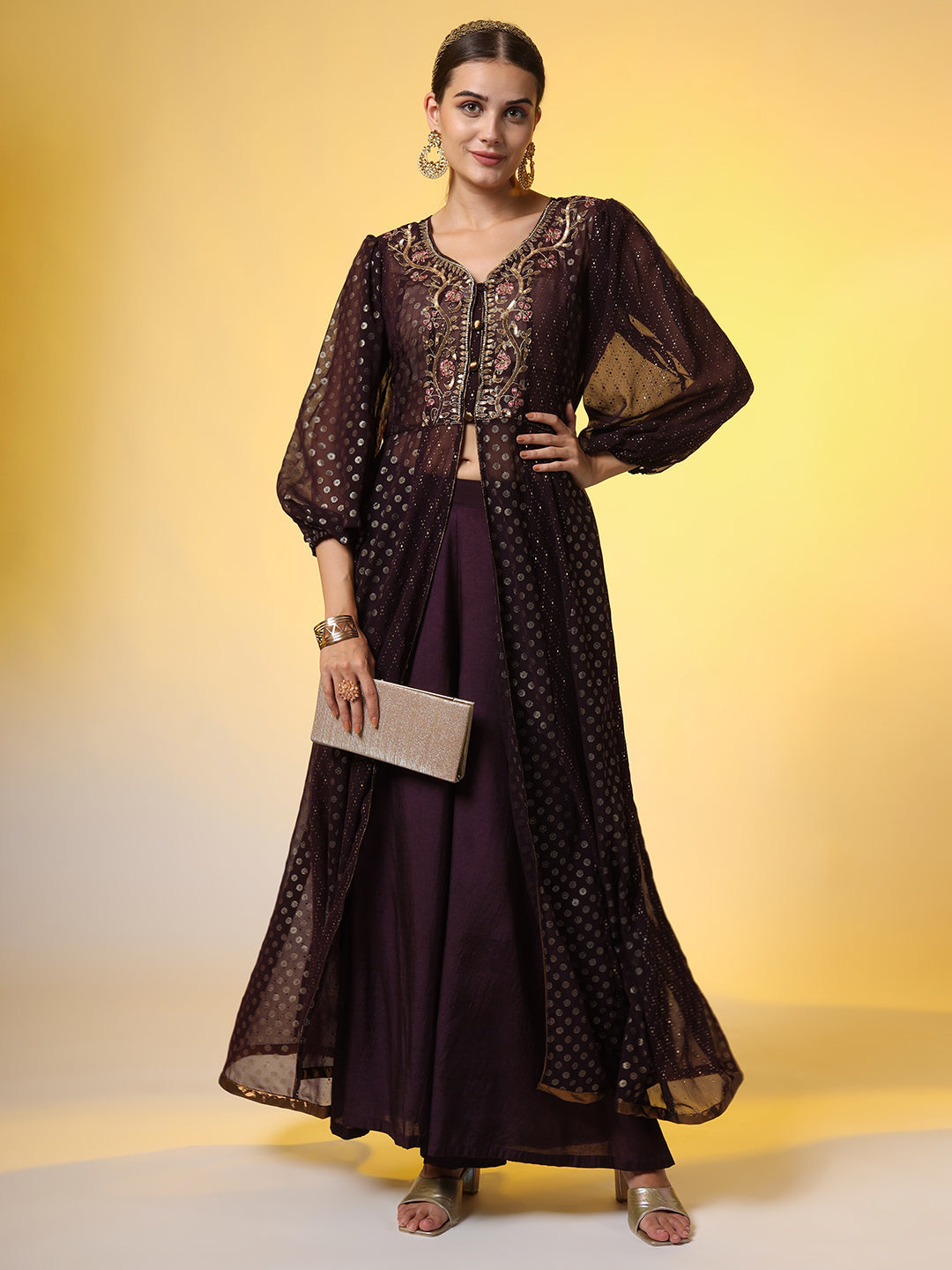 Women's Hand Embroidery Georgette Foil Print Ethnic Zardosi Dress
