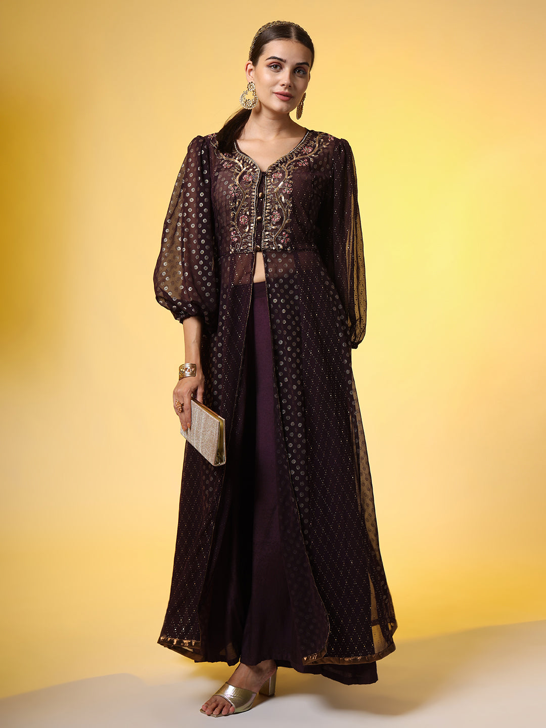 Women's Hand Embroidery Georgette Foil Print Ethnic Zardosi Dress