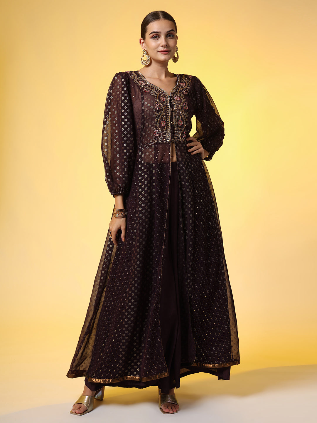 Women's Hand Embroidery Georgette Foil Print Ethnic Zardosi Dress
