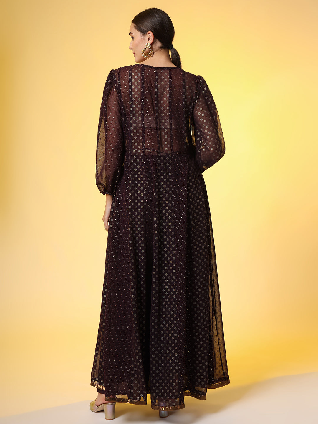 Women's Hand Embroidery Georgette Foil Print Ethnic Zardosi Dress