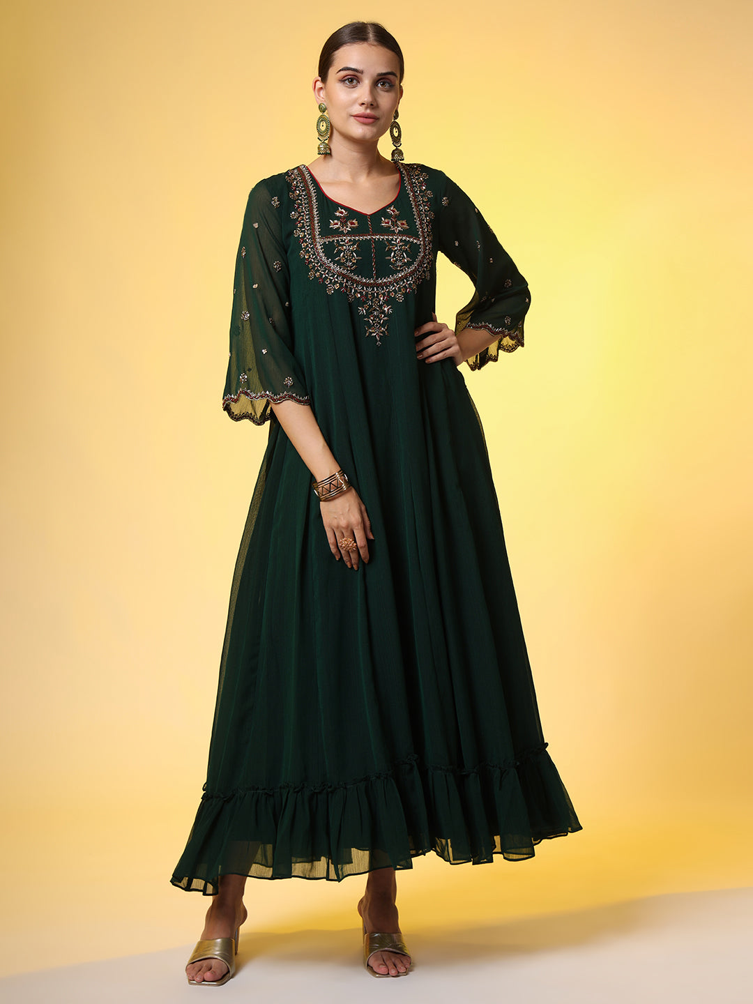 Women's Hand Embroidery Georgette Ethnic Zardosi Dress