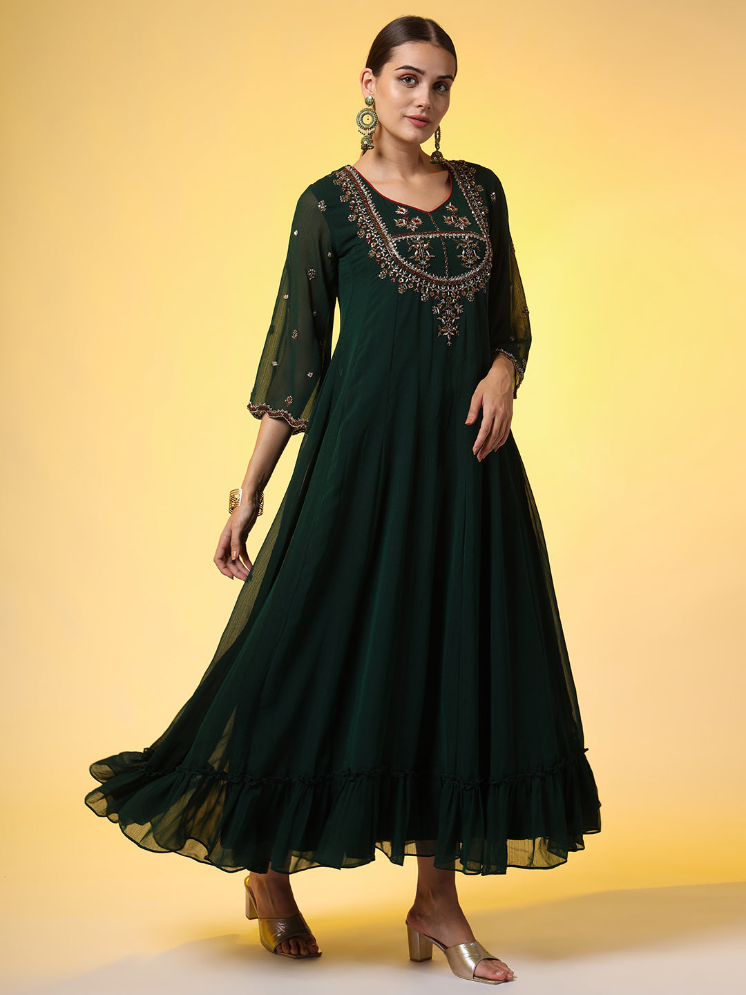 Women's Hand Embroidery Georgette Ethnic Zardosi Dress