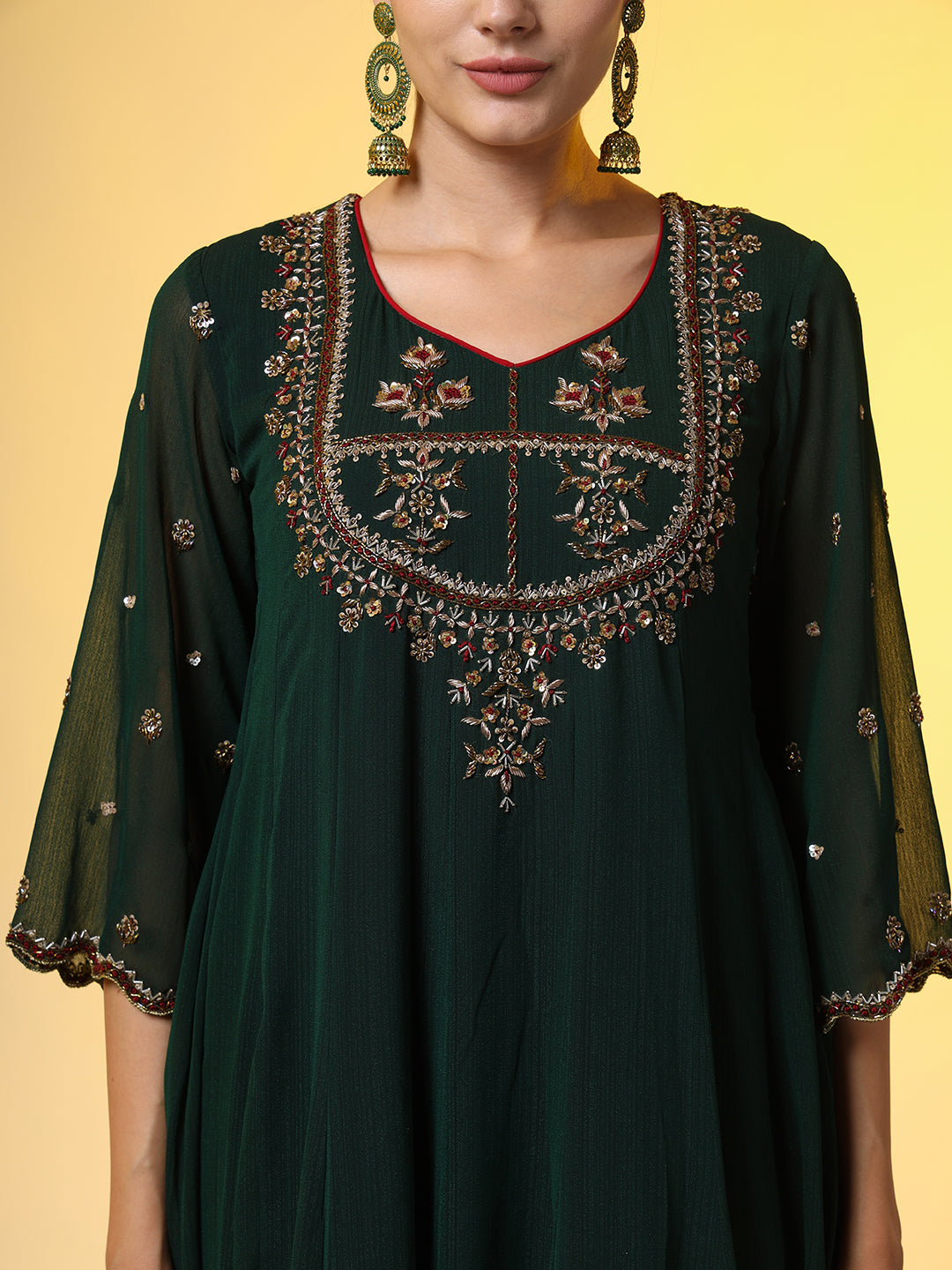 Women's Hand Embroidery Georgette Ethnic Zardosi Dress