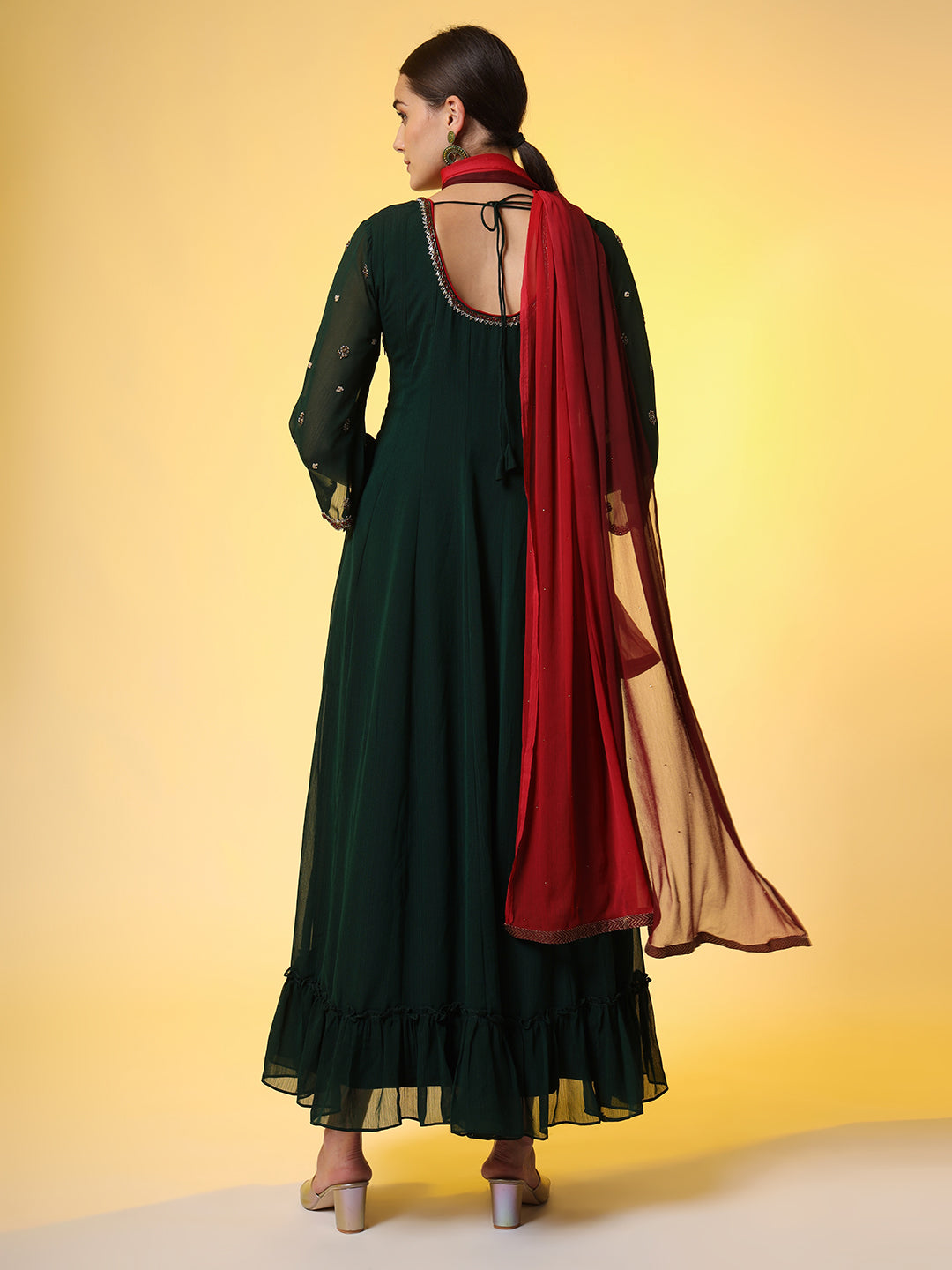 Women's Hand Embroidery Georgette Ethnic Zardosi Dress