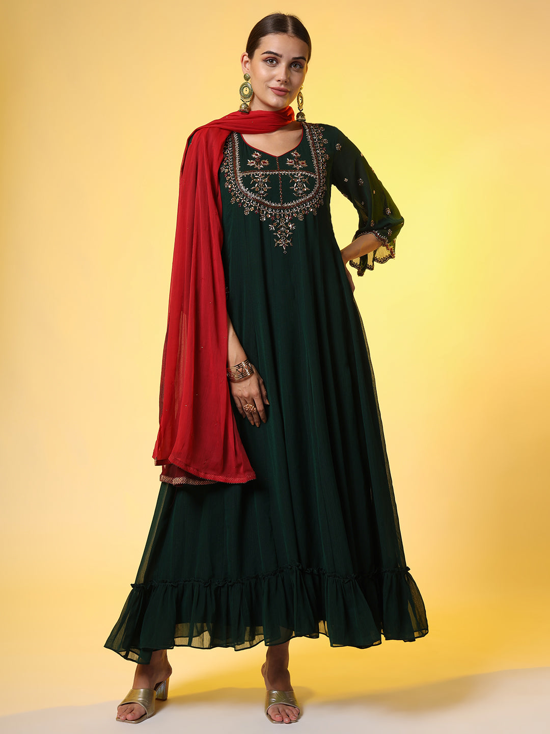 Women's Hand Embroidery Georgette Ethnic Zardosi Dress