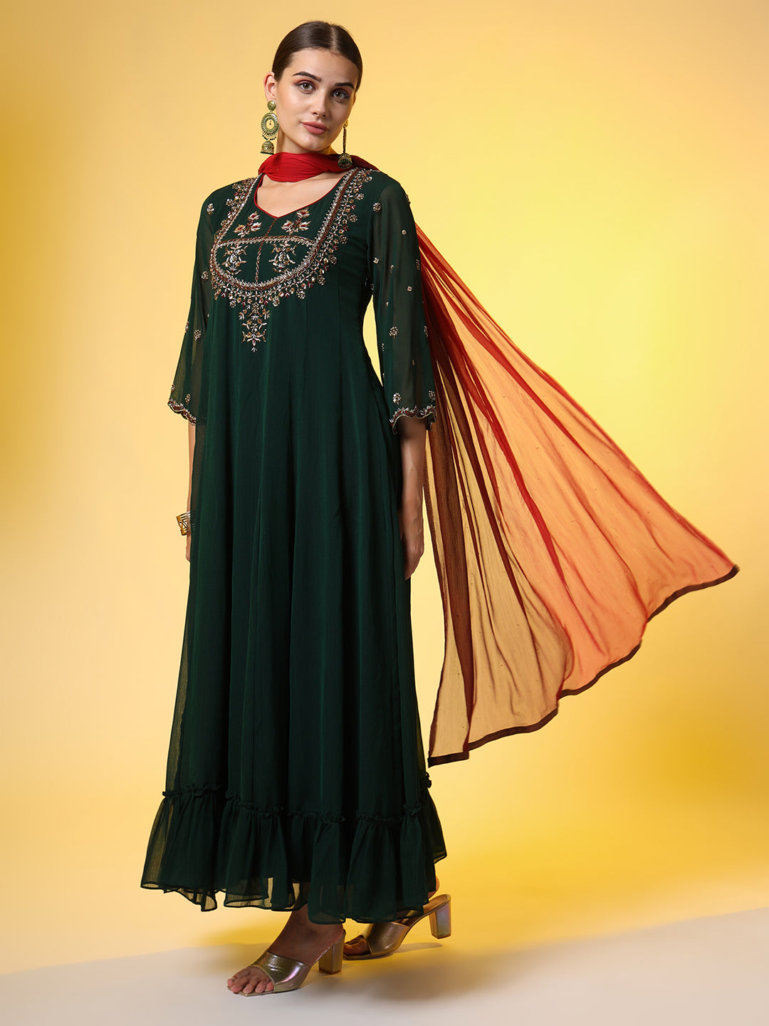 Women's Hand Embroidery Georgette Ethnic Zardosi Dress