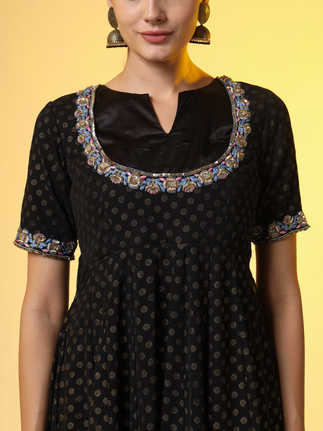 Women's Hand Embroidery Foil Print Georgette Ethnic Zardosi Dress