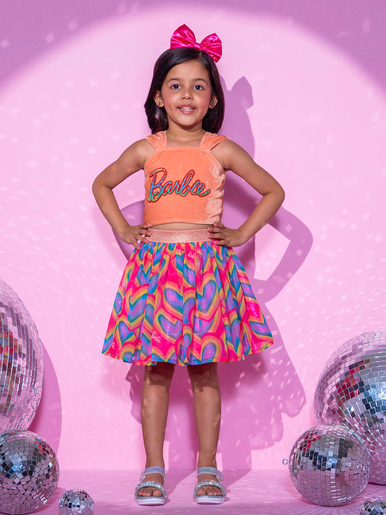 Girl's Peach Top With Skirt Co-Ordinate Set