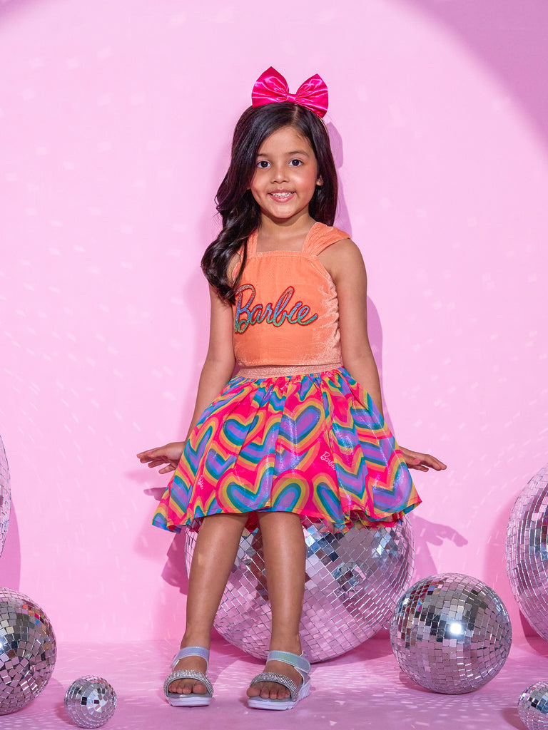 Girl's Peach Top With Skirt Co-Ordinate Set