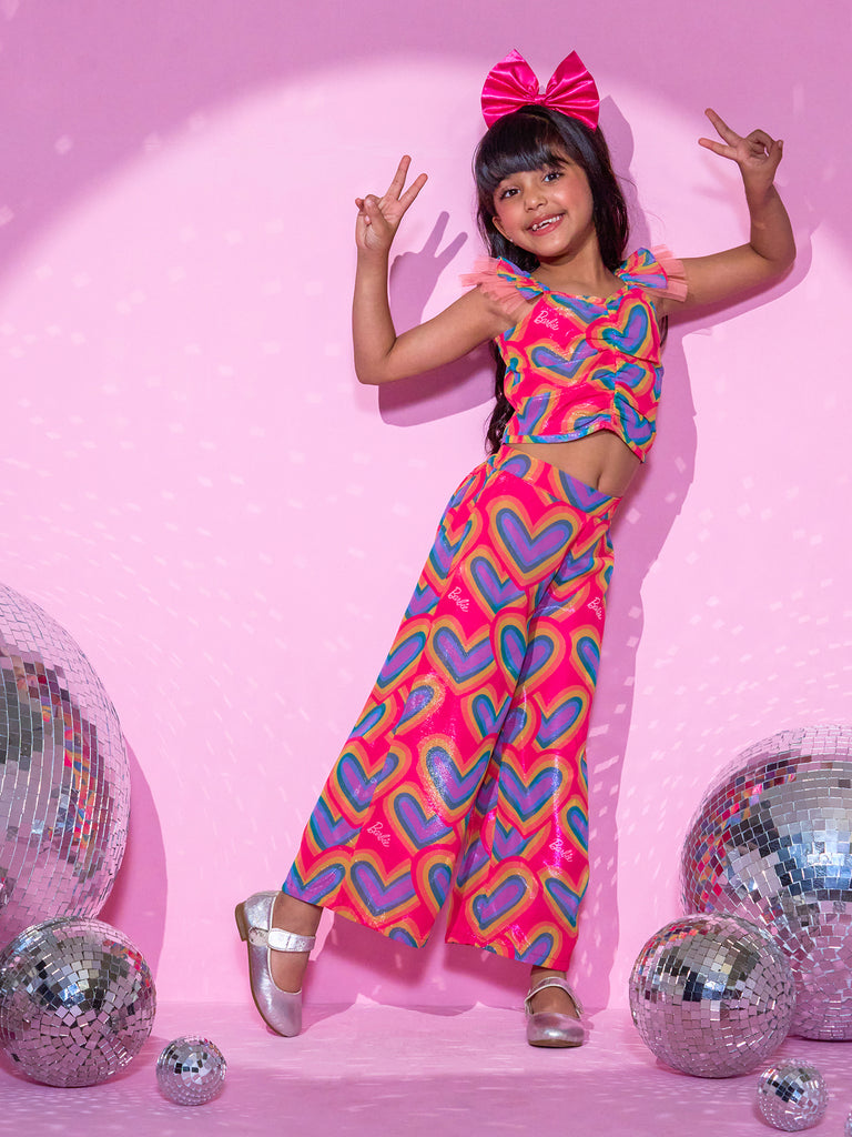 Girl's Peach Top With Pant Co-Ordinate Set