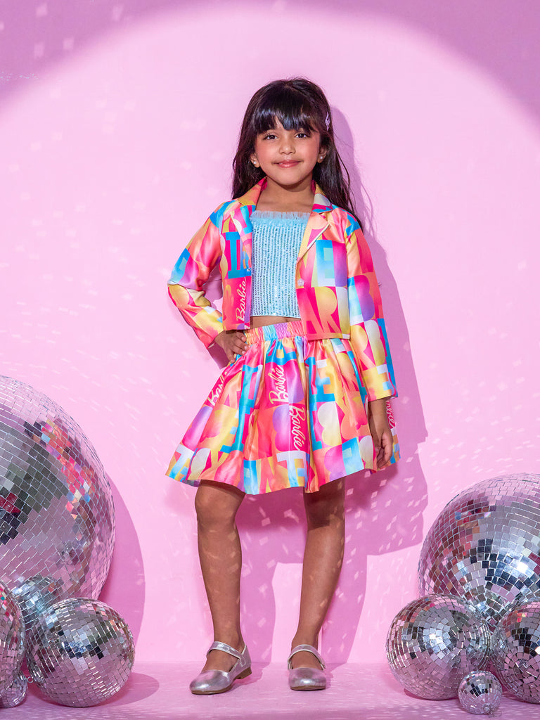 Girl's Pink Top And Skirt With Bustier Co-Ordinate Set