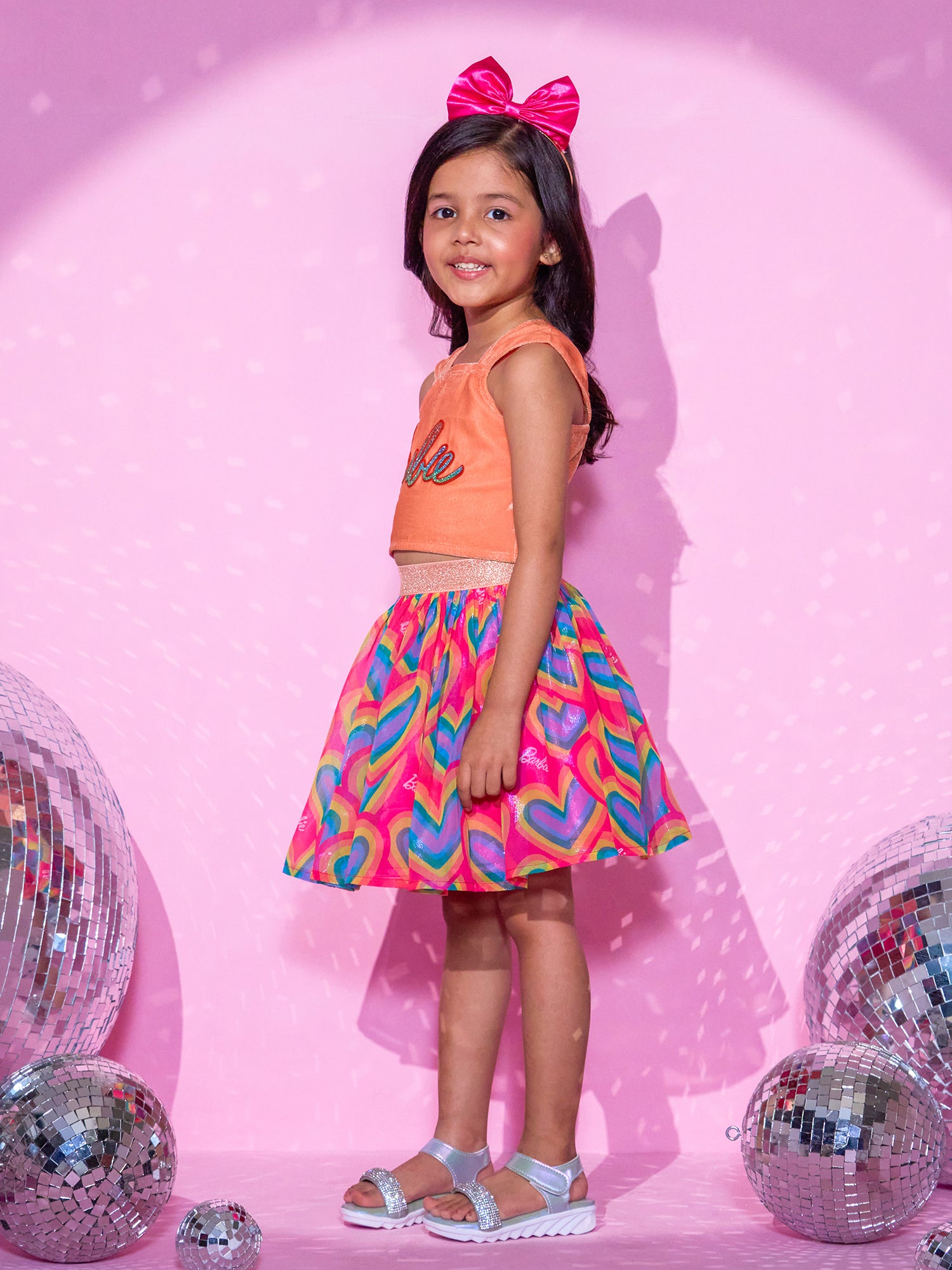 Girl's Peach Top With Skirt Co-Ordinate Set - Lil Drama