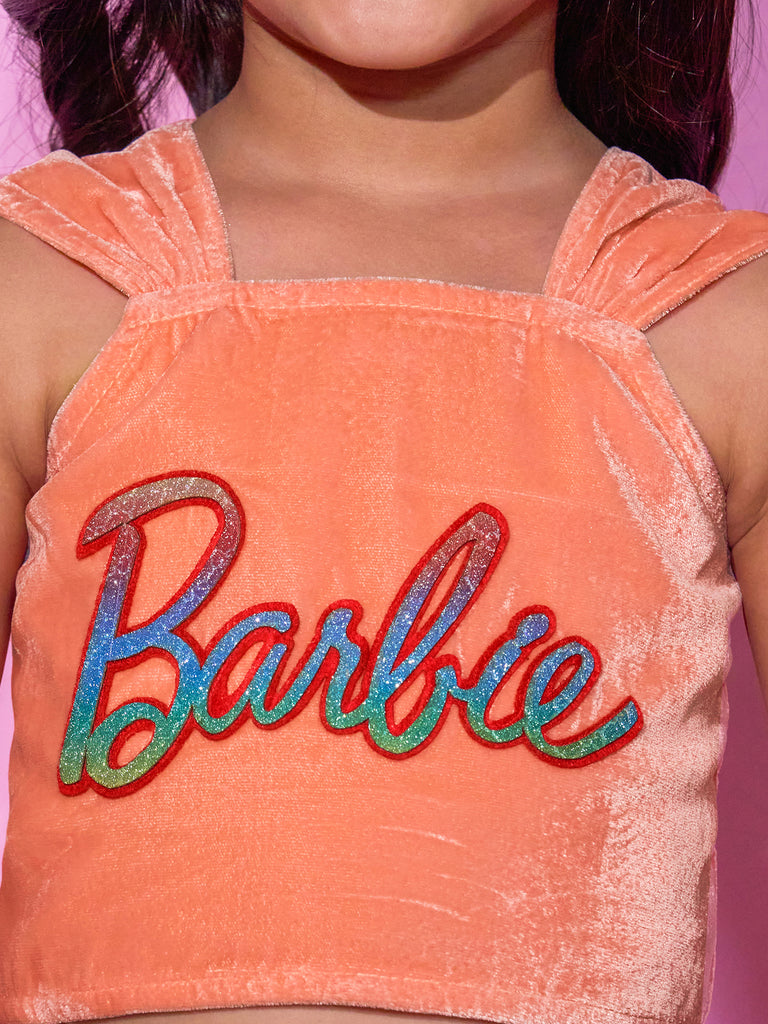 Girl's Peach Top With Skirt Co-Ordinate Set