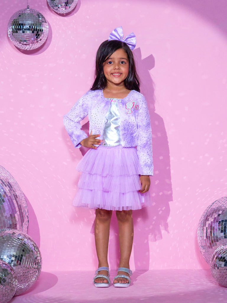 Girl's Purple Fur Full Sleeve Jacket