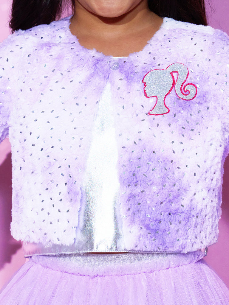 Girl's Purple Fur Full Sleeve Jacket