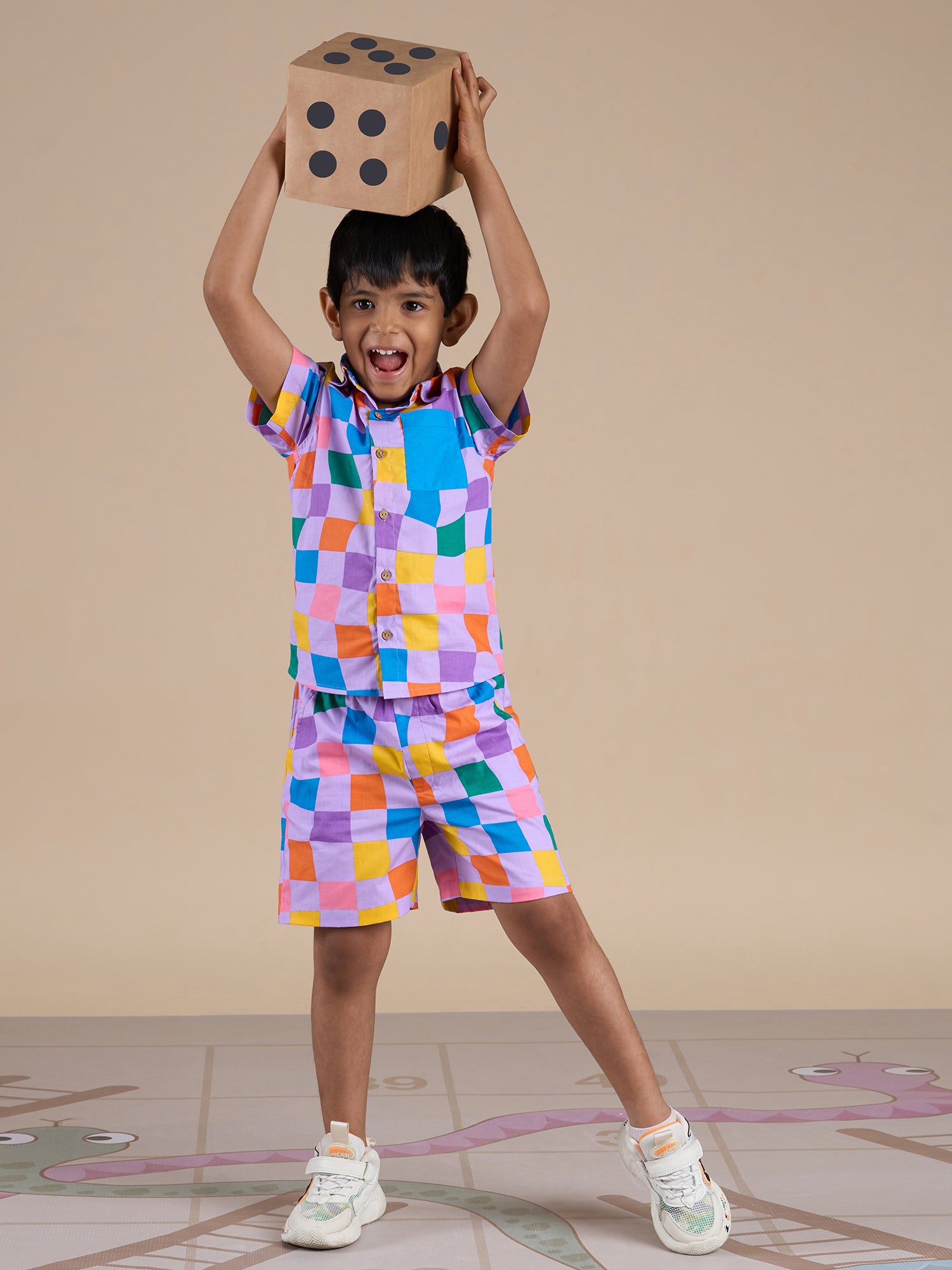 Snakes And Ladders Boys Multi Color Rotary Print Shirt And Boxer Set From Siblings Collection - Lil Drama