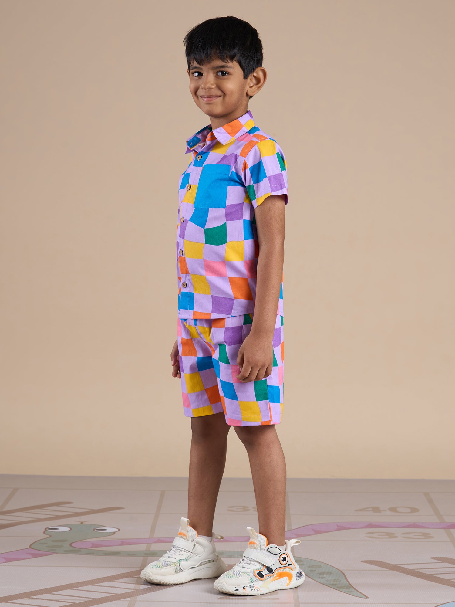 Snakes And Ladders Boys Multi Color Rotary Print Shirt And Boxer Set From Siblings Collection - Lil Drama