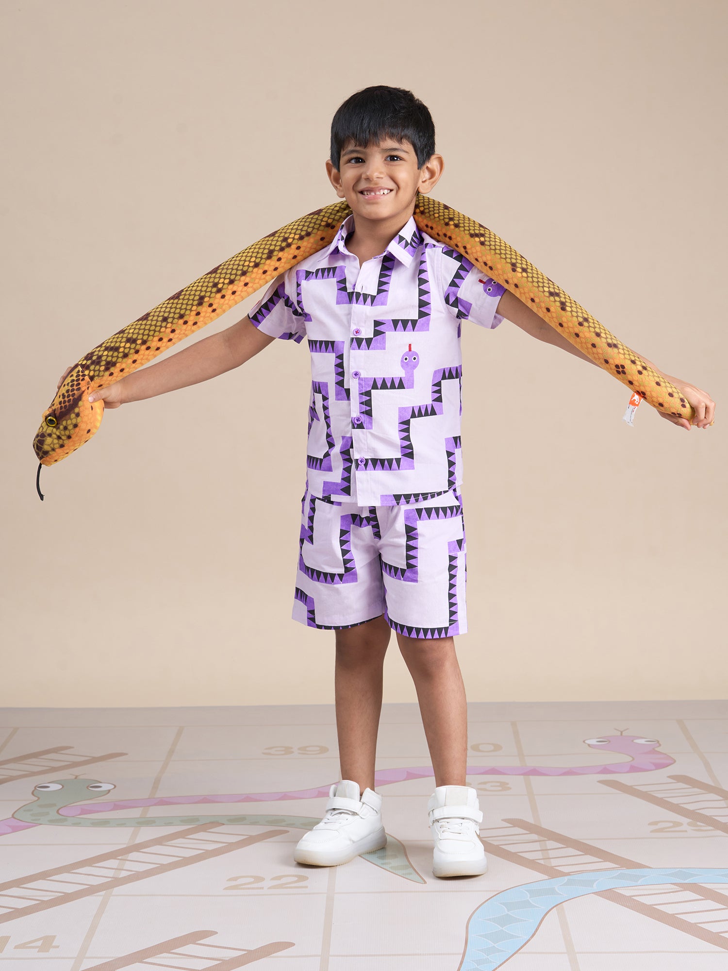 Snakes And Ladders Boys Purple Table Print Shirt And Boxer Set From Siblings Collection