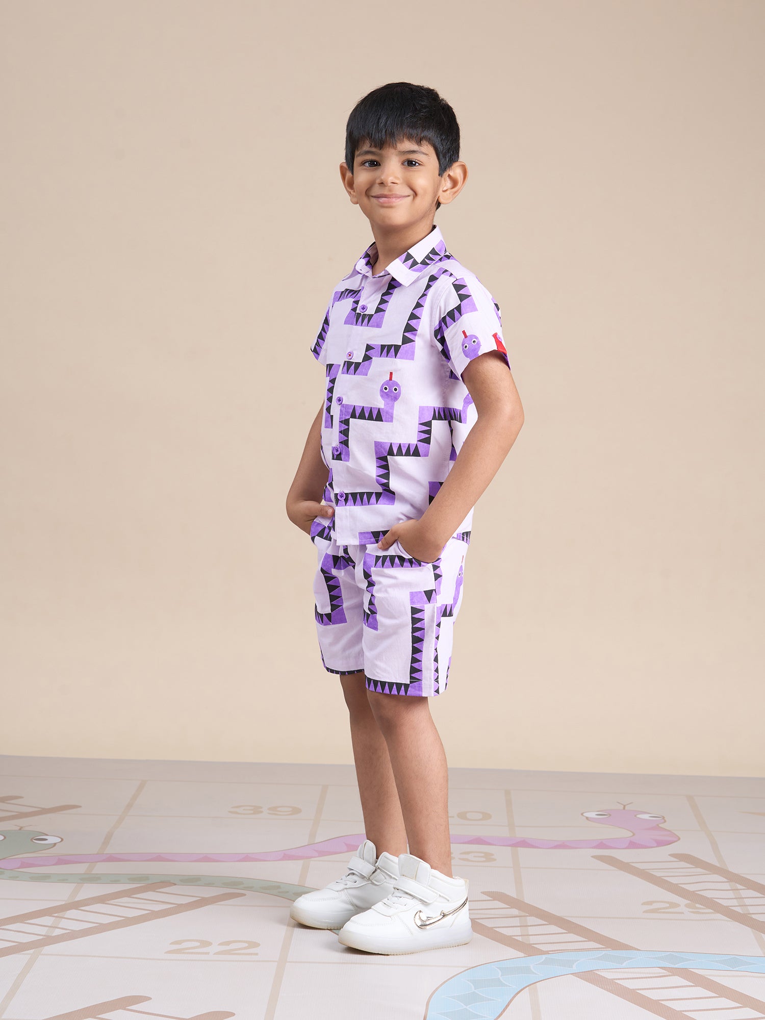 Snakes And Ladders Boys Purple Table Print Shirt And Boxer Set From Siblings Collection - Lil Drama