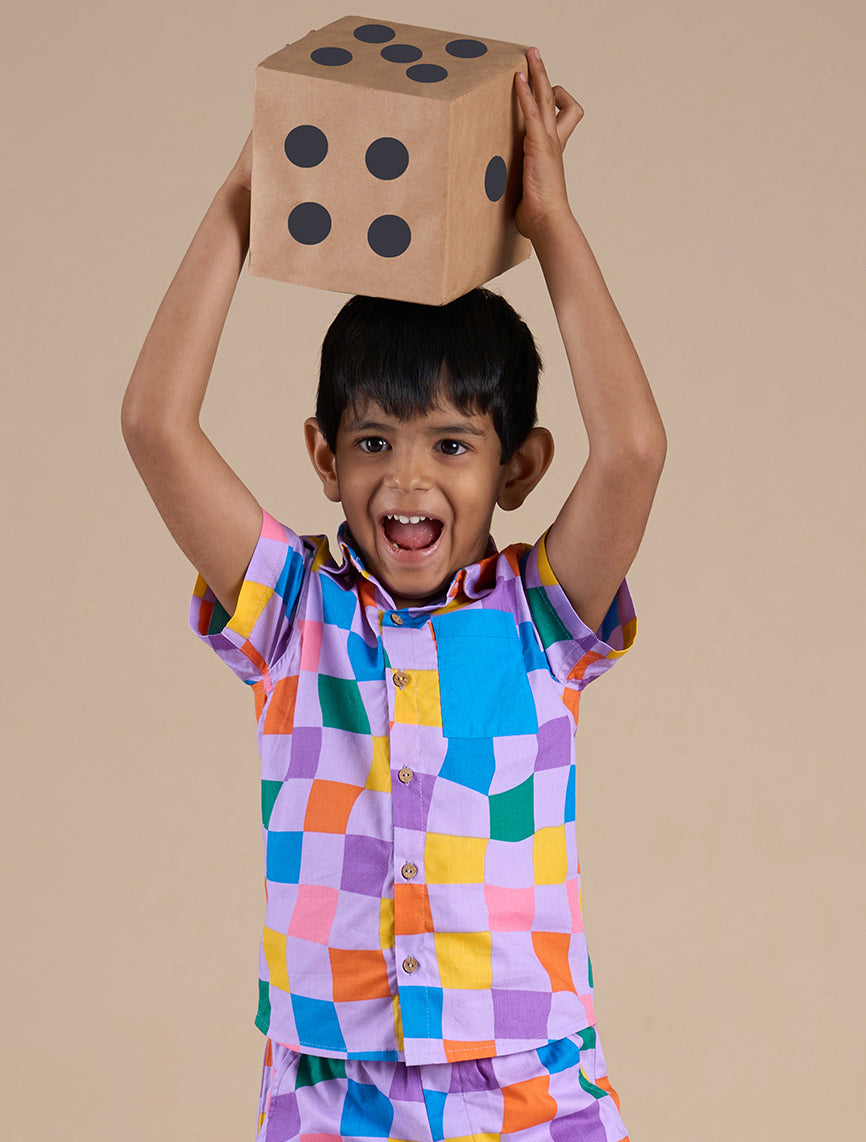Snakes And Ladders Boys Multi Color Rotary Print Shirt From Siblings Collection - Lil Drama