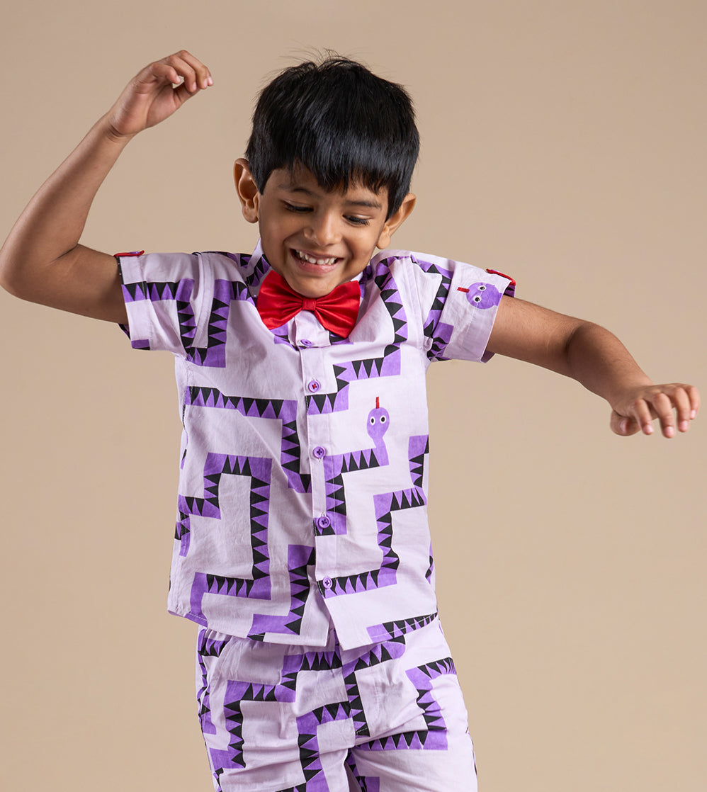 Snakes And Ladders Boys Green Table Print Shirt From Siblings Collection - Lil Drama