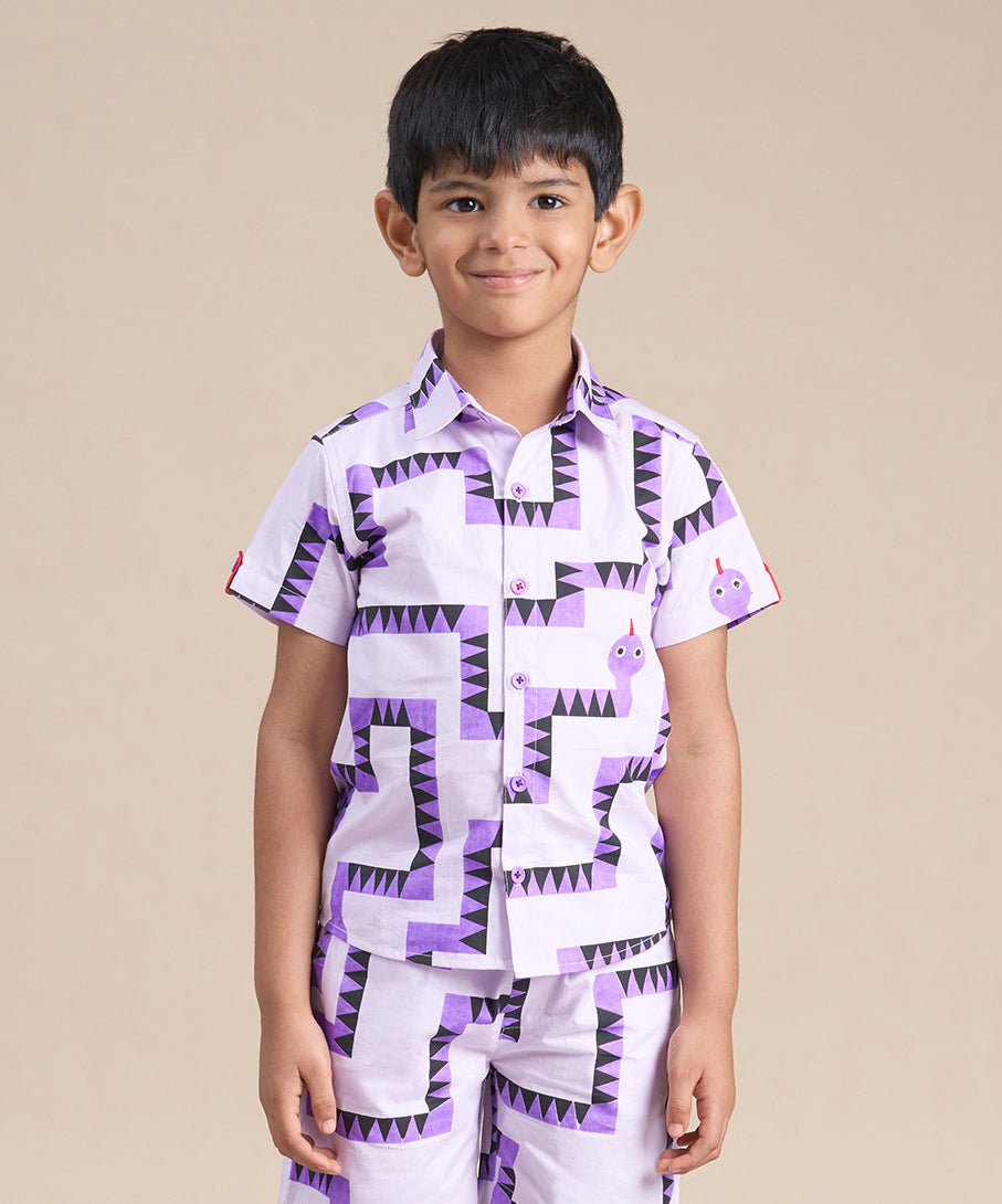 Snakes And Ladders Boys Purple Table Print Shirt From Siblings Collection - Lil Drama