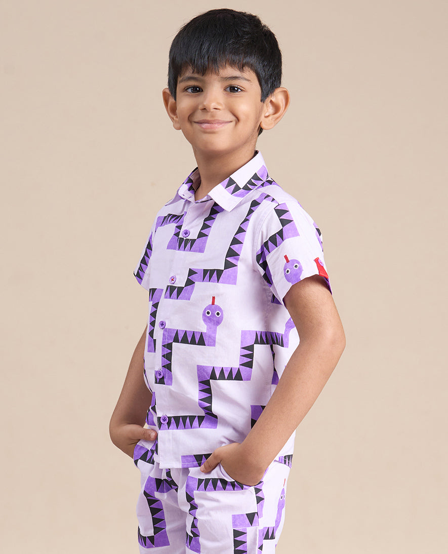 Snakes And Ladders Boys Purple Table Print Shirt From Siblings Collection - Lil Drama