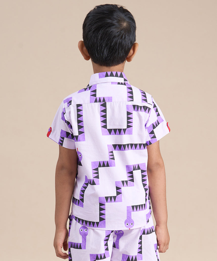 Snakes And Ladders Boys Green Table Print Shirt From Siblings Collection - Lil Drama