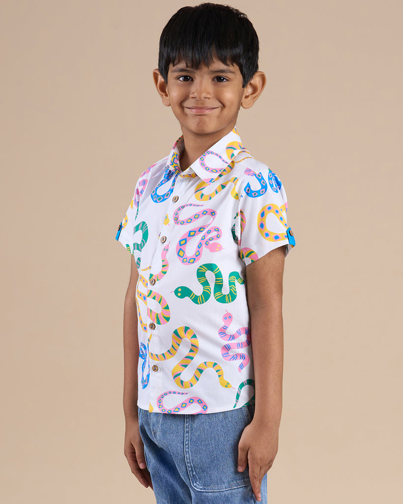 Snakes And Ladders Boys Multi Color Snake Print Shirt From Siblings Collection