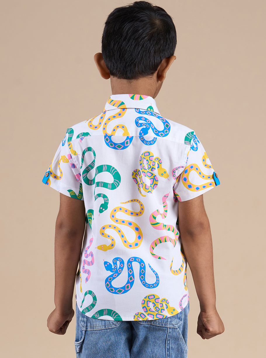 Snakes And Ladders Boys Multi Color Snake Print Shirt From Siblings Collection - Lil Drama