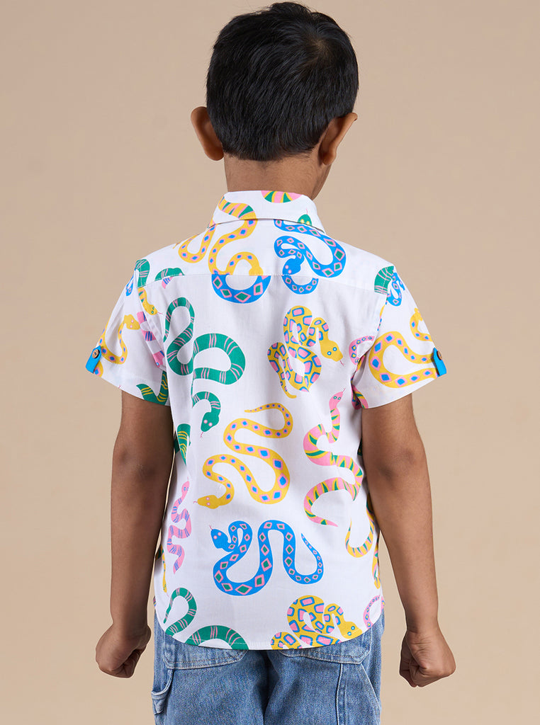 Snakes And Ladders Boys Multi Color Snake Print Shirt From Siblings Collection