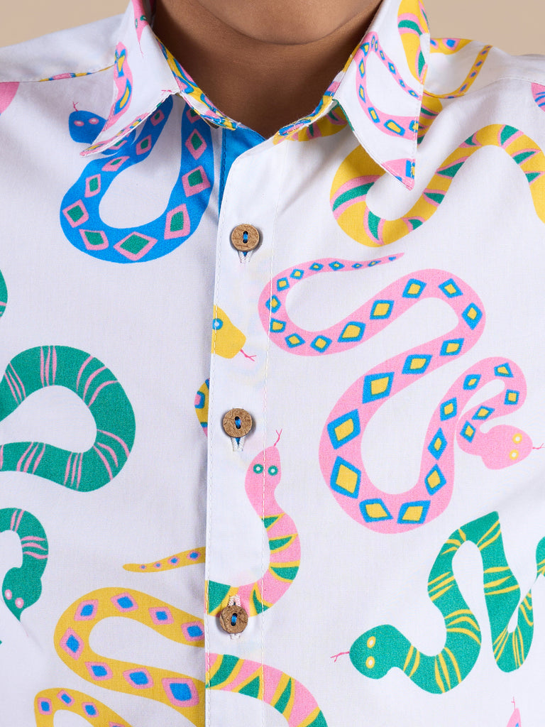 Snakes And Ladders Boys Multi Color Snake Print Shirt From Siblings Collection