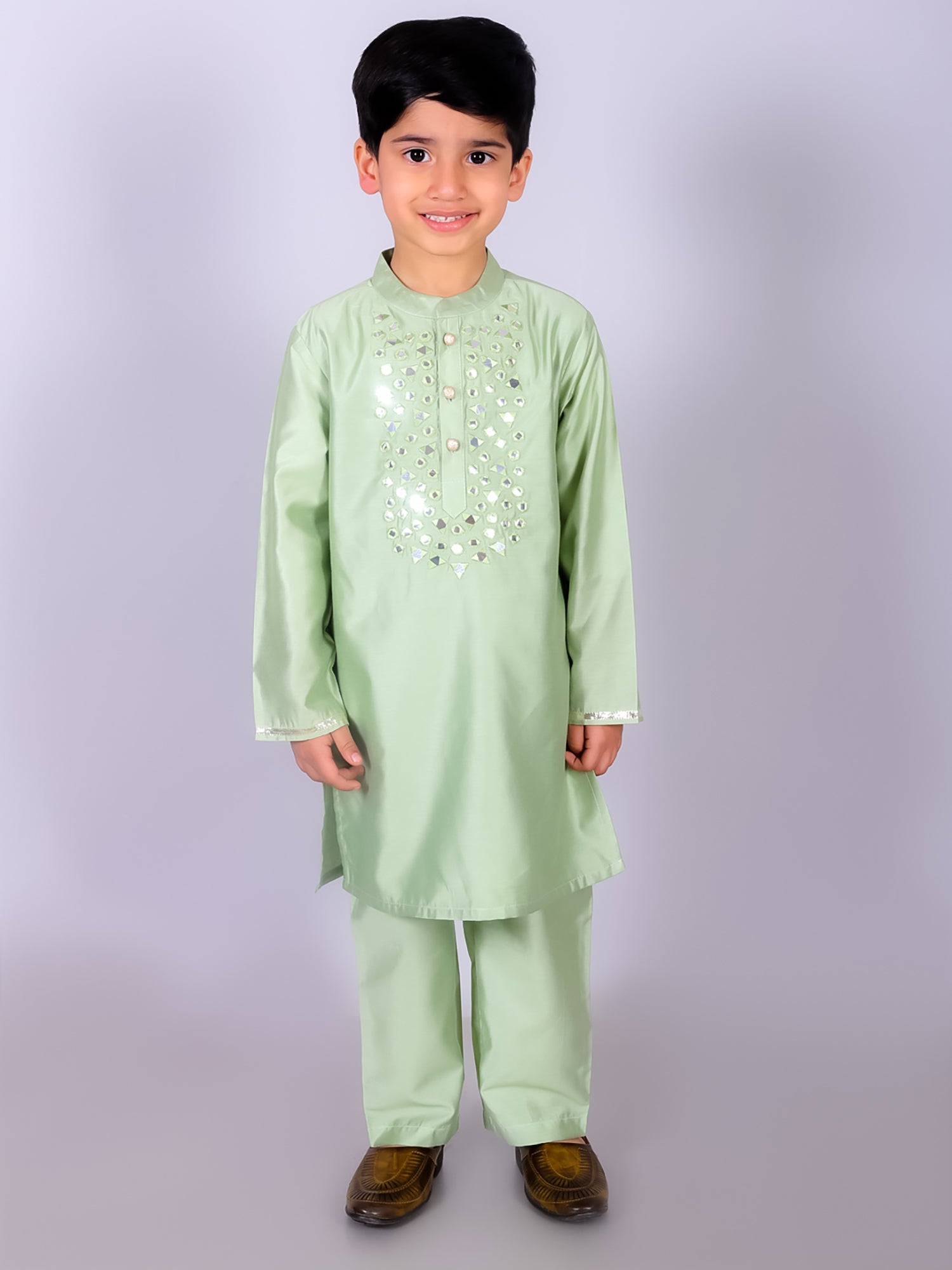 Boy's Ethnic Green Kurta With Pant Set